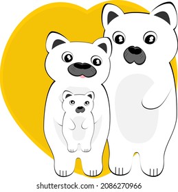 Family Father Child Mother Black White Dog And Heart Frame Vector Illustration Frame And Border Cute Pets