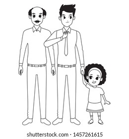 Family father and grandfather hand of with afro girl vector illustration graphic design