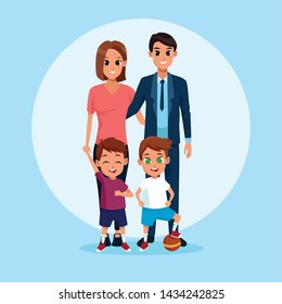 Family father and mother with boys and ball on blue background vector illustration