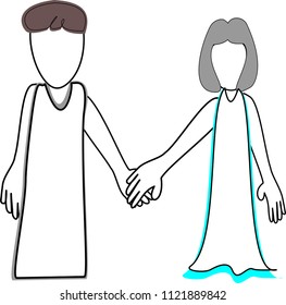 Family, Father, Mother and Children, Parents, Men - Women Handshake, love, hope, gift, cartoon icon or ad, stripes, vector illustration