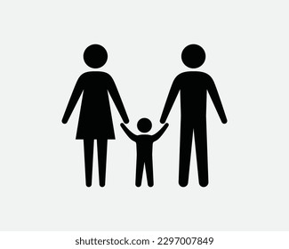 Family Father Mother Son Holding Hands Stick Figure Stickman People Human Person Black and White Icon Sign Symbol Vector Artwork Clipart Illustration