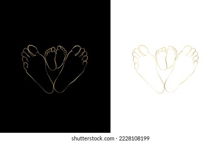 Family Feet Printable, Parent and Baby One Line Drawing Print, Black White Baby Artwork, Foot Poster, Original Minimalist Couple Art, Minimal Nursery Decor, Bedroom Wall Decor, Gold line