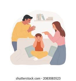 Family fight isolated cartoon vector illustration. Mother and father disciplining a child, family conflict, fighting in a living room, parents shouting at a child, misbehaving cartoon vector.