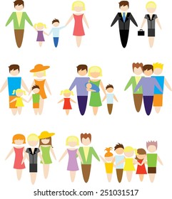 Family figures flat icons set of parents children married couple isolated vector illustration