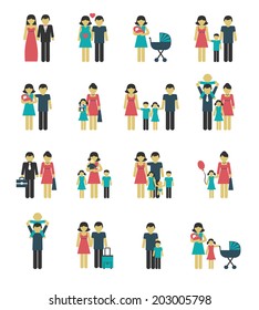 Family figures icons set of parents children married couple isolated vector illustration