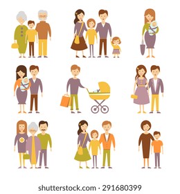 Family figures icons set of parents children couple isolated vector illustration