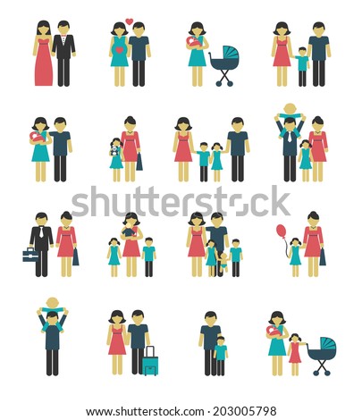 Family figures icons set of parents children married couple isolated vector illustration