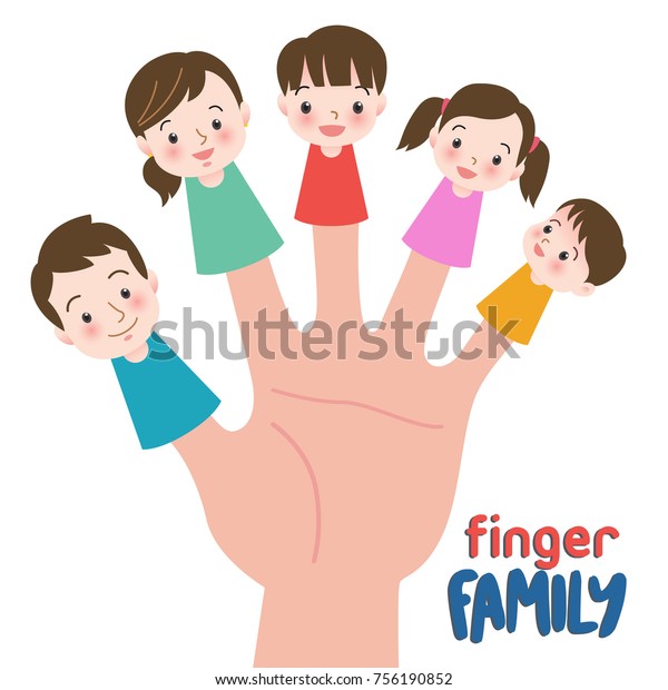 Family finger puppets. Parents with child.\
Cartoon vector illustration of happy puppet family. Togetherness,\
family love concept.\
