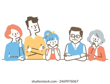 A family of five close friends imagining something _ color