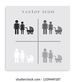 Family flat black and white vector Icon. Man, woman, baby.