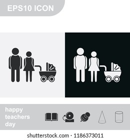 Family flat black and white vector Icon. Man, woman, baby.