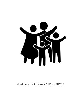 Family Flat Icon Black and White. Vector Graphic