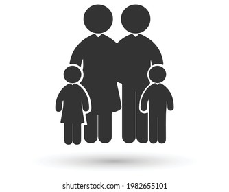 Family Flat Icon Black and White Vector Graphic