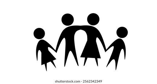 Family Flat Icon Black and White Vector Graphic