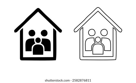 Family Flat Icon Black and White Vector Graphic