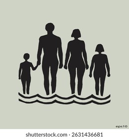 Family Flat Icon Black and White Vector Graphic
