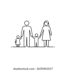 Family Flat Icon Black and White Vector Graphic.
