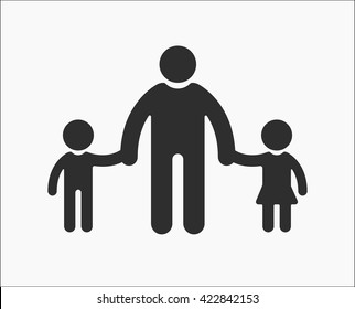 Family flat Icon father holding the hand of his son and daughter.