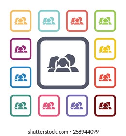 family flat icons set. Open round colorful buttons. Vector 
