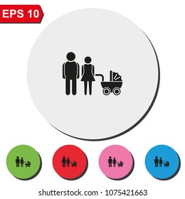 Family flat round colorful vector Icon. Man, woman, baby.