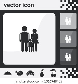 Family flat set of buttons vector Icon. Man, woman and child illustration.