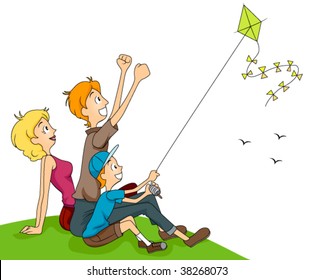 Family Flying Kite - Vector