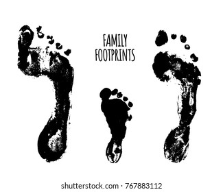 Family footprints vector illustration. Watercolor family footprints of mom, dad, and child. Social illustration.