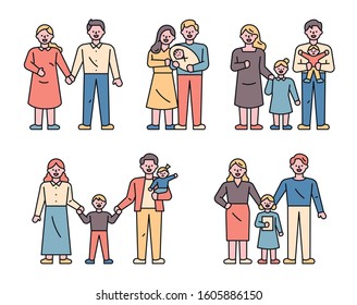 Family form of various family members. Mother, father, son, daughter. flat design style minimal vector illustration.