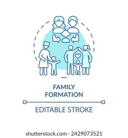 Family formation soft blue concept icon. Adoption benefit. Child protection. Loving and supportive family. Round shape line illustration. Abstract idea. Graphic design. Easy to use