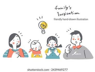 family of four, cute hand-drawn illustration