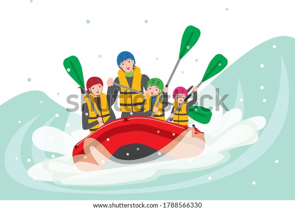 Family of four enjoying
rafting
