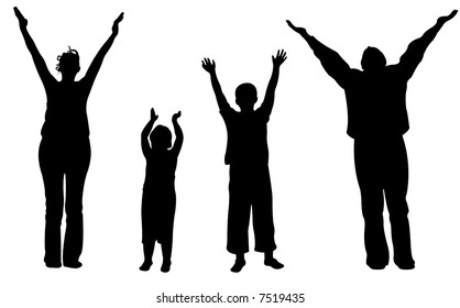 Family Of Four With Hands Up Vector