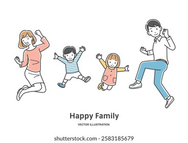 A family of four jumping with joy