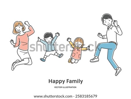 A family of four jumping with joy