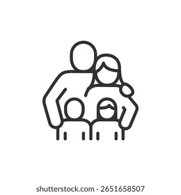Family of four, linear icon. Domestic unity or parenting. Line with editable stroke.