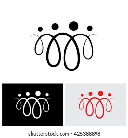 Family Of Four People Abstract Symbols Using Line Loops - Vector Icon. The Icons Are Of Father, Mother, Son & Daughter In Black Colored Lines