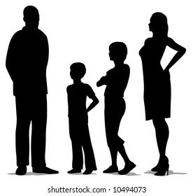 family of four standing silhouette vector