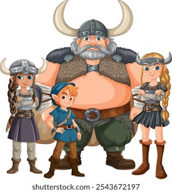 A family of four Viking warriors