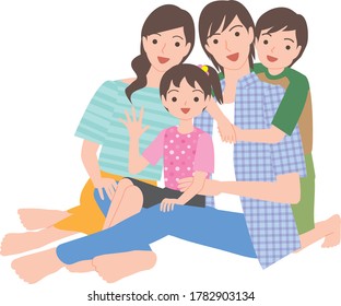A family of four who are close and close together