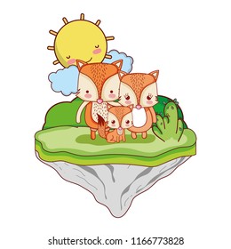 family fox animal in the float island