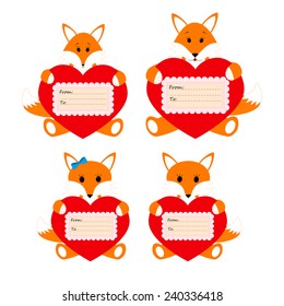 Family foxes with hearts on a white background