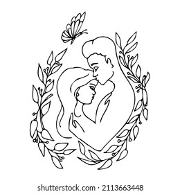 FAMILY FRIENDS. Black and white linear illustration depicting children ,moms and dads, couples in love,cute girls,,coloring book for children and adults,line art wall art,posters,shaft art,stained gla