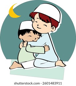 Family and friends hugging each other and celebrating Eid mubarak
