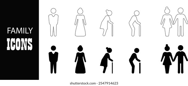 Conjunto de ícones de família e amigos