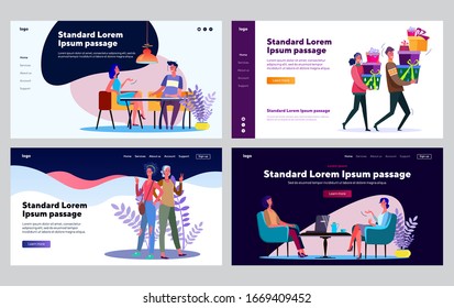 Family and friends meeting set. Dating couple, adult daughter and mother, gifts for party. Flat vector illustrations. Communication, togetherness concept for banner, website design or landing web page