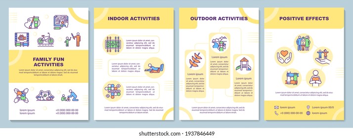 Family Fun Activities Brochure Template. Relax Time With Parents. Flyer, Booklet, Leaflet Print, Cover Design With Linear Icons. Vector Layouts For Magazines, Annual Reports, Advertising Posters