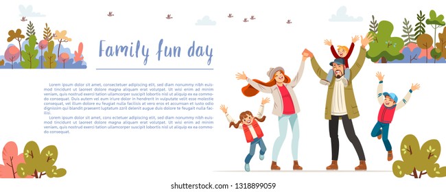 Family fun day. Creative poster or banner of family fun and entertainment, children's activities, healthy and safe environment for the family.