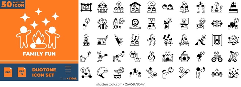 Family Fun Duotone Editable Icons set. Vector illustration in modern thin duotone style of family fun icons: parents, mother, father, etc