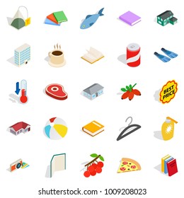 Family fun icons set. Isometric set of 25 family fun vector icons for web isolated on white background