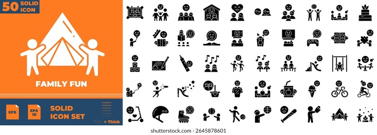 Family Fun Solid Editable Icons set. Vector illustration in modern thin solid style of family fun icons: parents, mother, father, etc